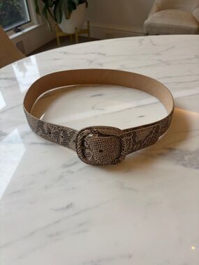 Sherry Cassin Snake-Print Leather Belt in Taupe & Black